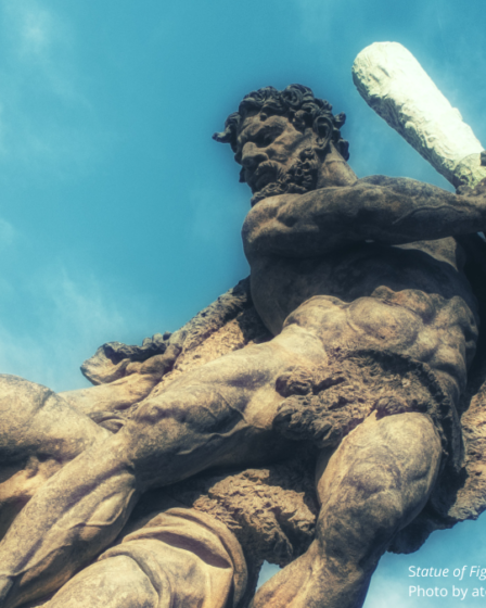 Statue of Fighting Giant, Main Entrance to Prague Castle Photo by atosan on Getty Images, free for Canva Pro